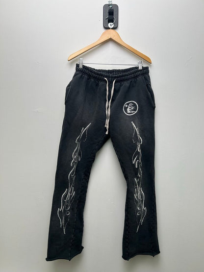Preowned Hellstar Dept. Flame Black Flare Sweatpants Sz. XL