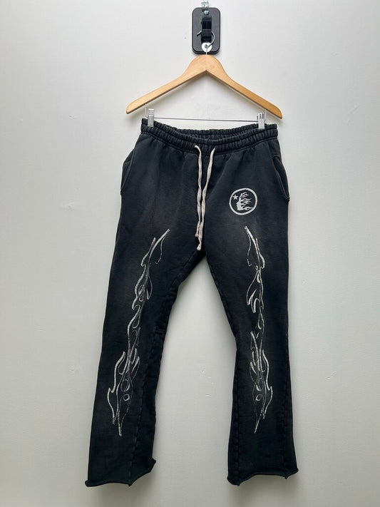 Preowned Hellstar Dept. Flame Black Flare Sweatpants Sz. XL