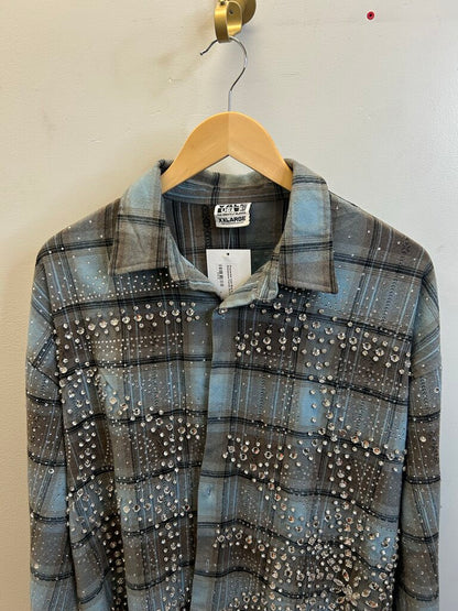 Preowned Vale Blue brown Rhinestone Flannel Sz.XXL