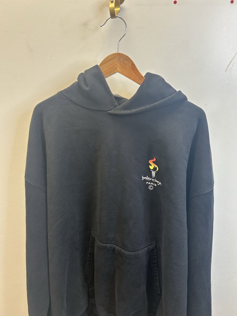 Preowned Balenciaga Paris Black Hoodie Size 1