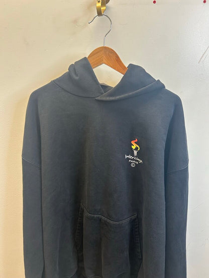 Preowned Balenciaga Paris Black Hoodie Size 1