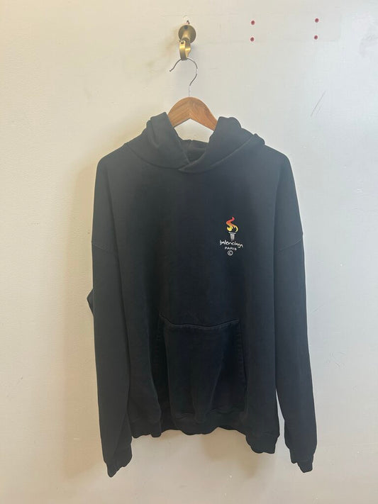 Preowned Balenciaga Paris Black Hoodie Size 1