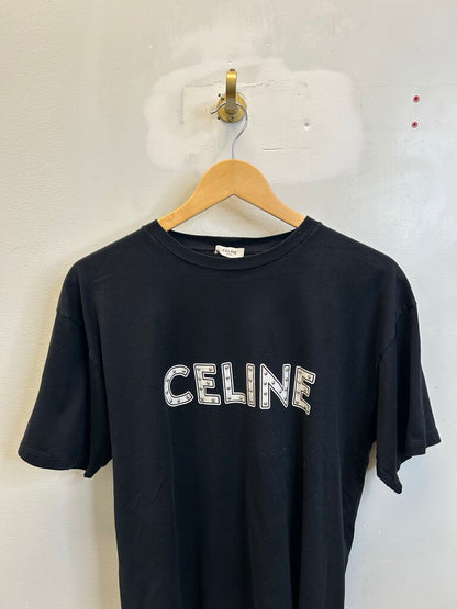 Preowned Celine Black Stud Tee Size Small