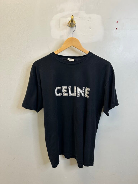 Preowned Celine Black Stud Tee Size Small