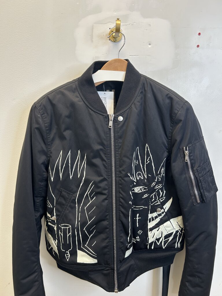 Preowned Rick Owens DRKSHDW Black Cream Flight Bomber Jacket sz.S