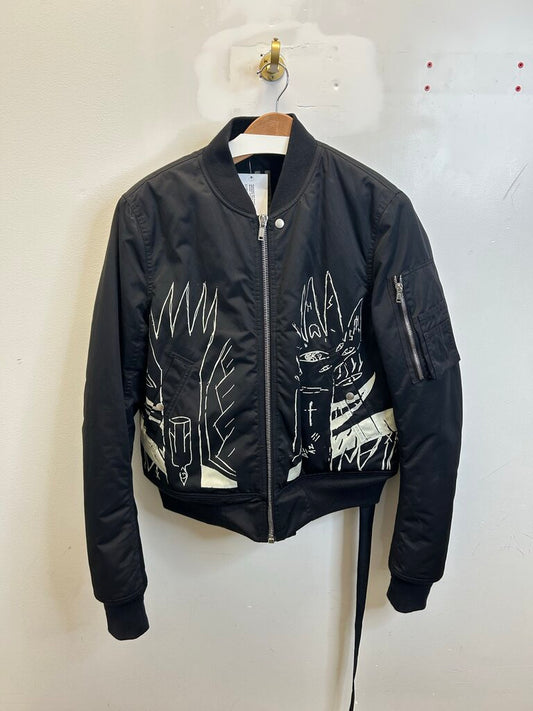 Preowned Rick Owens DRKSHDW Black Cream Flight Bomber Jacket sz.S