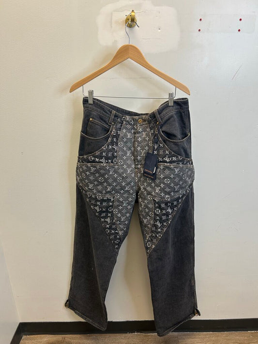 Preowned Louis Vuitton Grey Monogram Star Denim Size 38