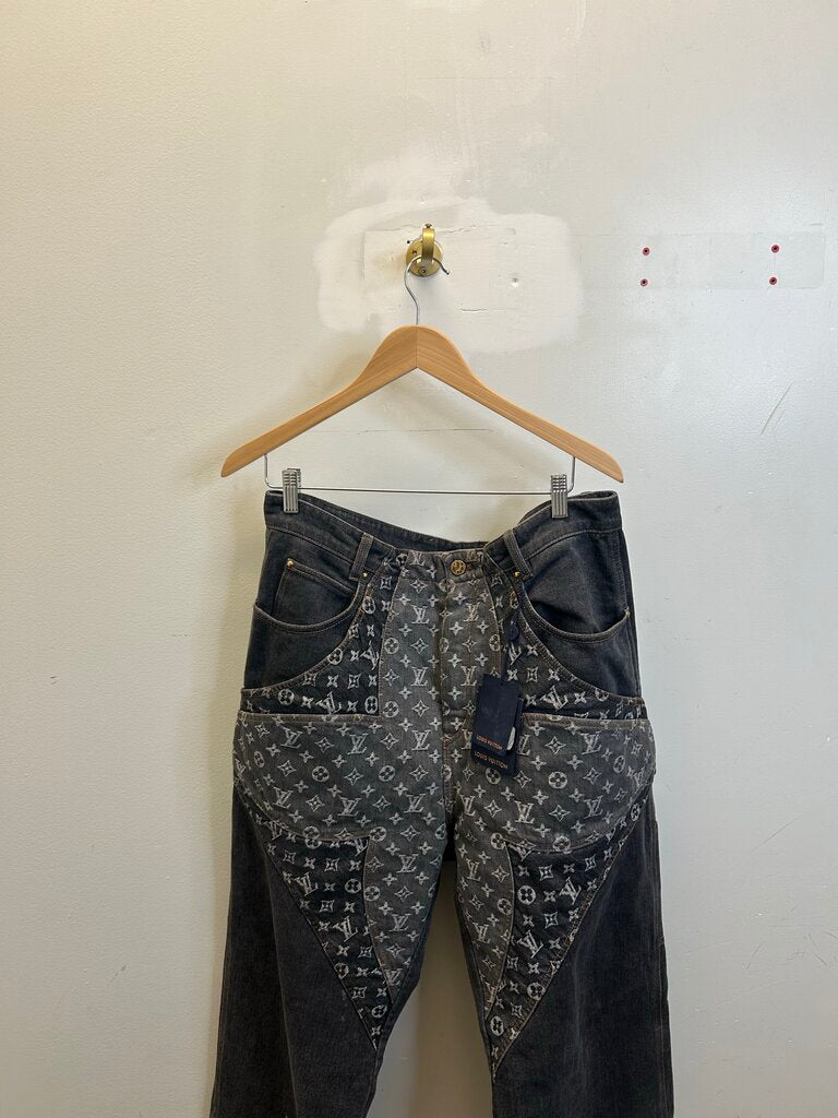 Preowned Louis Vuitton Grey Monogram Star Denim Size 38