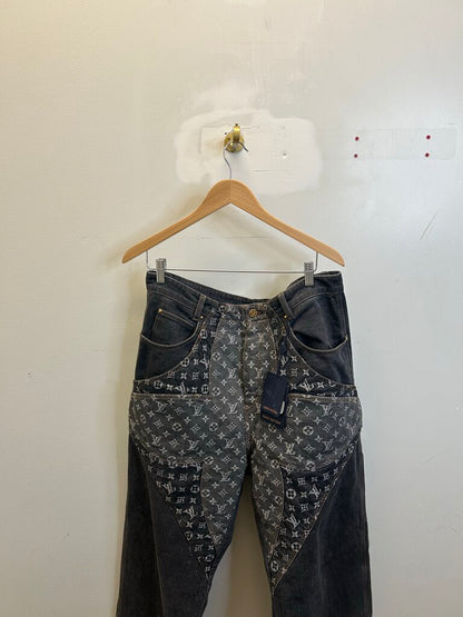 Preowned Louis Vuitton Grey Monogram Star Denim Size 38