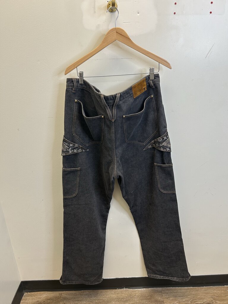 Preowned Louis Vuitton Grey Monogram Star Denim Size 38