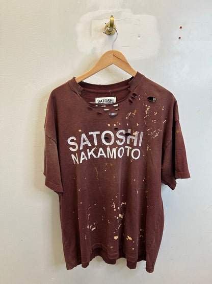 New Satoshi Nakamoto Red White Bleached Logo Tee Sz.XL