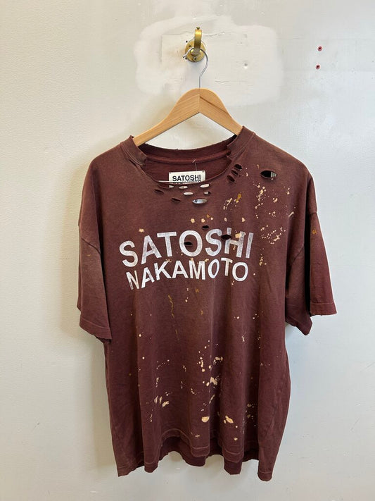 New Satoshi Nakamoto Red White Bleached Logo Tee Sz.XL