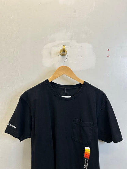 Preowned Chrome Heart Gradient Vertical Logo Pocket Black Tee size L