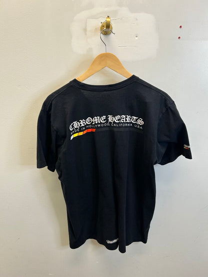 Preowned Chrome Heart Gradient Vertical Logo Pocket Black Tee size L