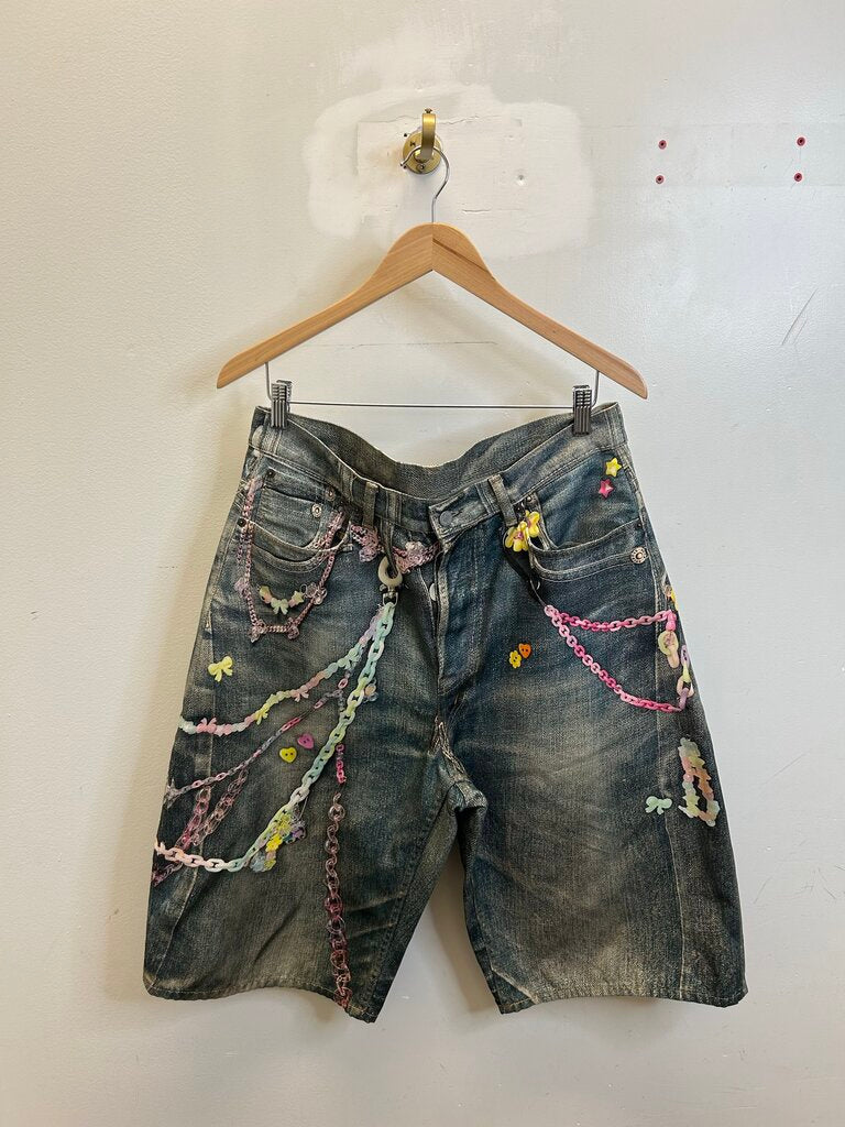 New Acne Pink Chain Denim Shorts size 34