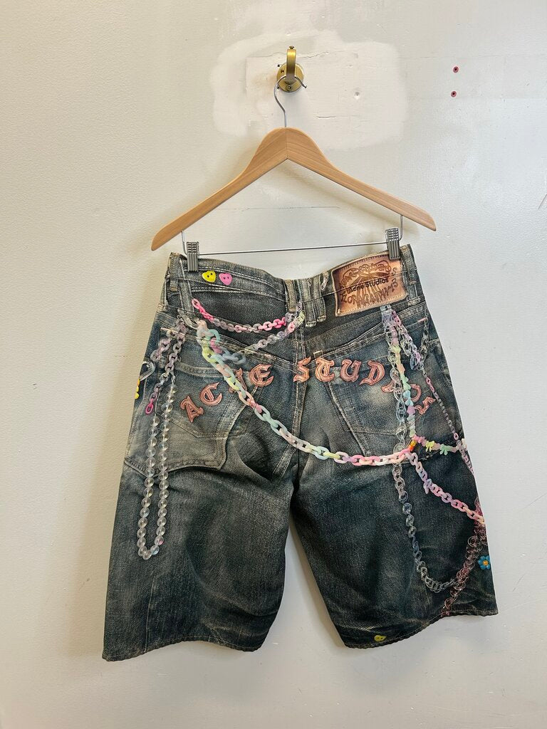 New Acne Pink Chain Denim Shorts size 34