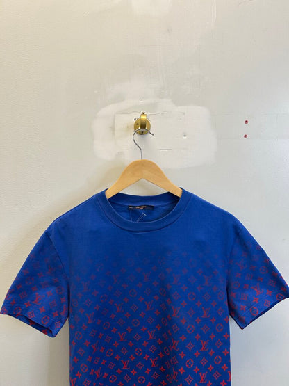 Preowned Louis Vuitton Blue Red Monogram Fade Tee size S