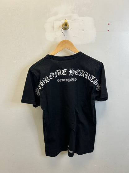 Preowned Chrome Heart Fuck You Arc Logo Black White Pocket Tee size M