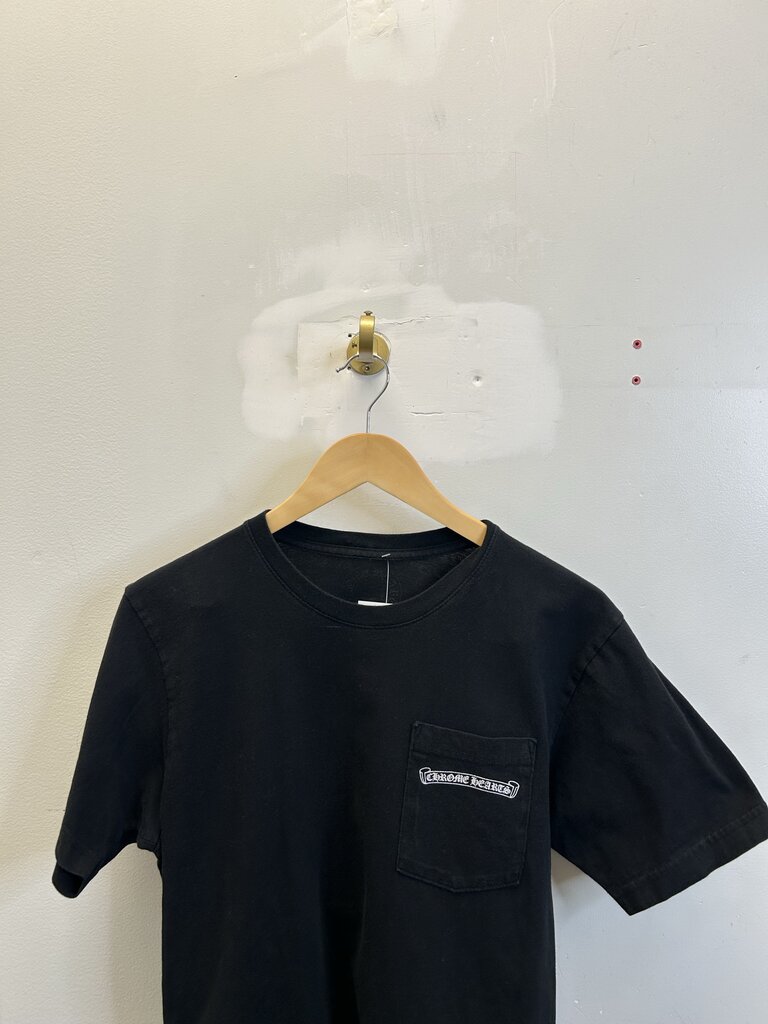 Preowned Chrome Heart Fuck You Arc Logo Black White Pocket Tee size M