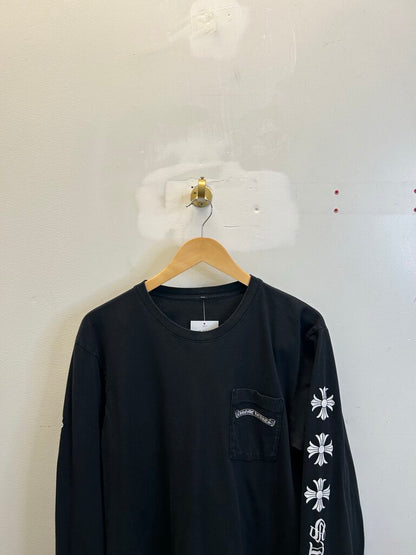 Preowned Chrome Heart Sleeve Logo Black White Pocket L/S size L
