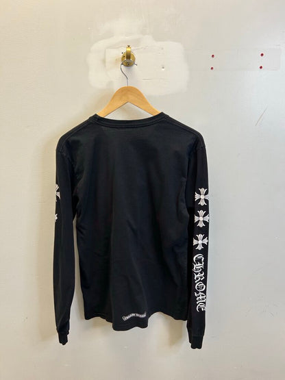 Preowned Chrome Heart Sleeve Logo Black White Pocket L/S size L