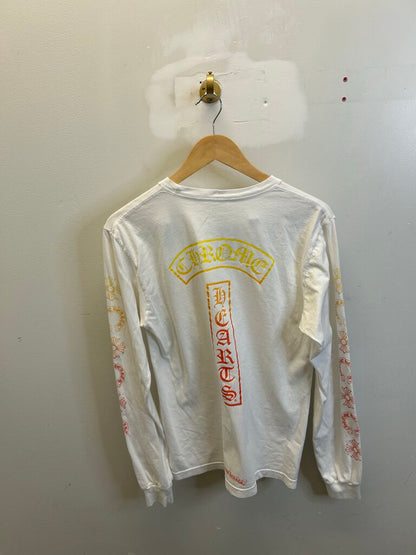Preowned Chrome Heart White Gradient Multi Logo White L/S size M