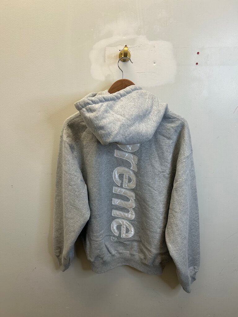 New Supreme Satin Applique Grey Hoodie Sz. Large
