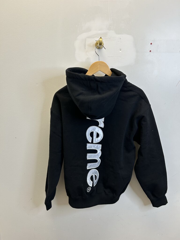 New Supreme Satin Applique Black Hoodie Sz. Medium