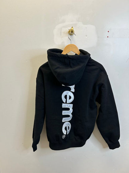 New Supreme Satin Applique Black Hoodie Sz. Large