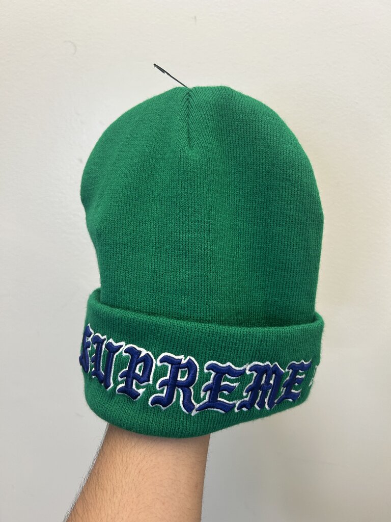 New Supreme New Era Old English Green Beanie