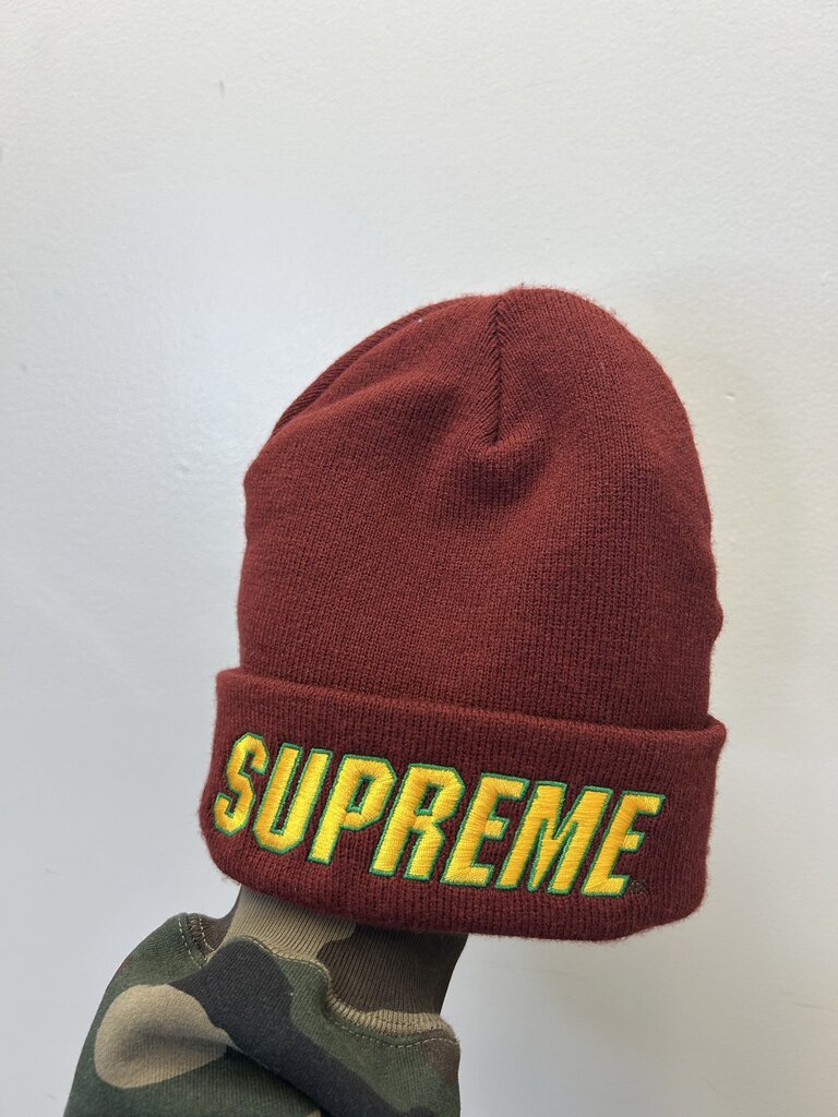 New Supreme Burgundy Yellow Beanie