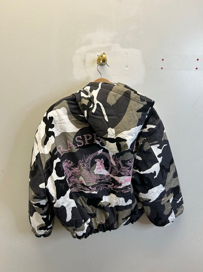 New Gv Gallery Black/WHite Camo Bomber Jacket Size Medium
