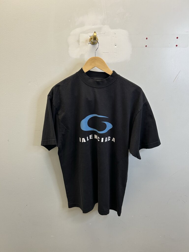 Preowned Balenciaga Black Blue Loop Sports Icon \Tee Sz XS
