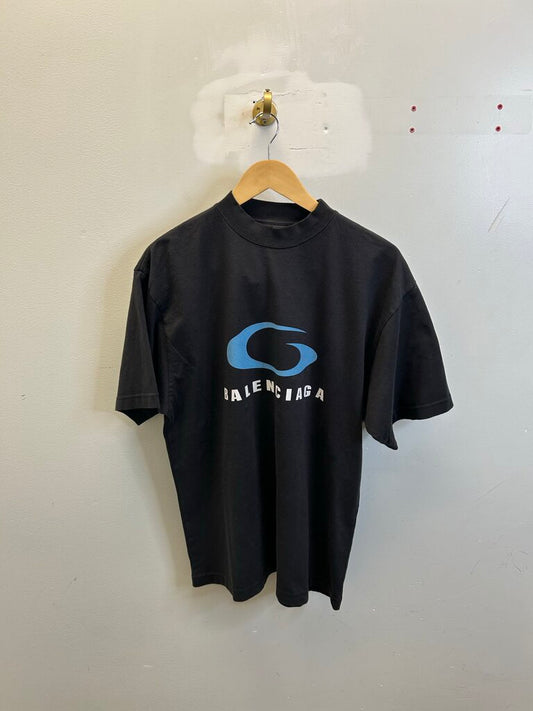 Preowned Balenciaga Black Blue Loop Sports Icon \Tee Sz XS