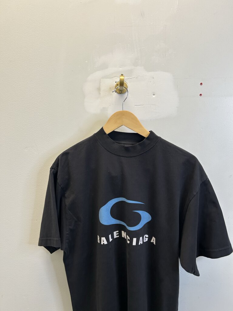 Preowned Balenciaga Black Blue Loop Sports Icon \Tee Sz XS