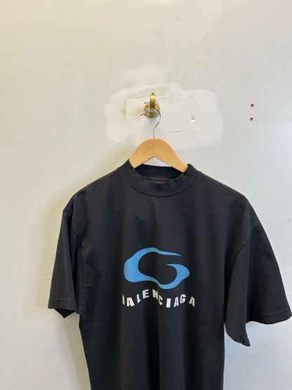 Preowned Balenciaga Black Blue Loop Sports Icon \Tee Sz XS