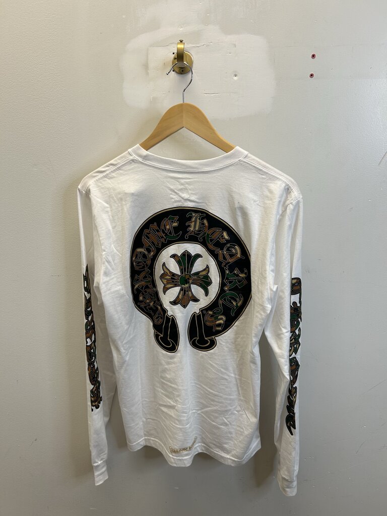 Preowned Chrome Heart Camo Horseshoe Logo White L/S see M