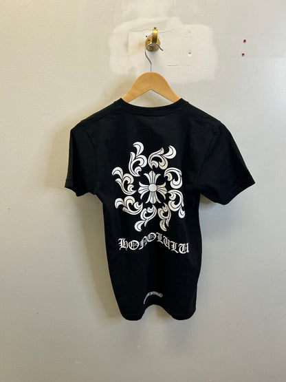 New Chrome Hearts Honolulu White Cross Back Logo Black Tee sz.S