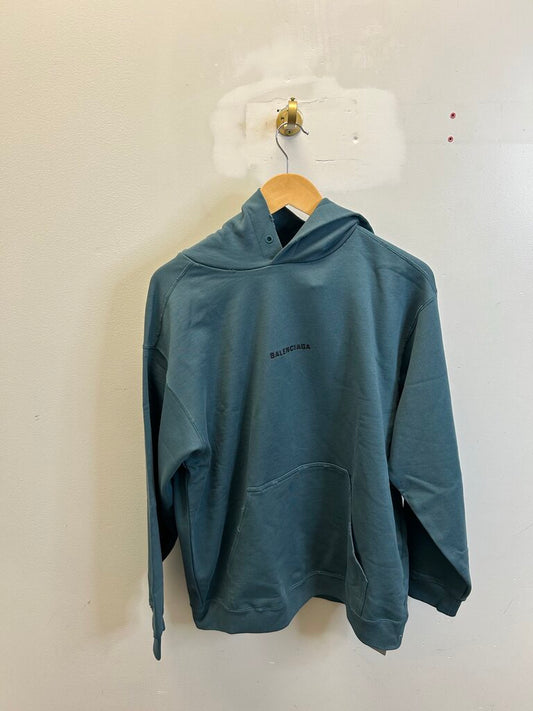 New Balenciaga Teal Small Logo Hoodie size M