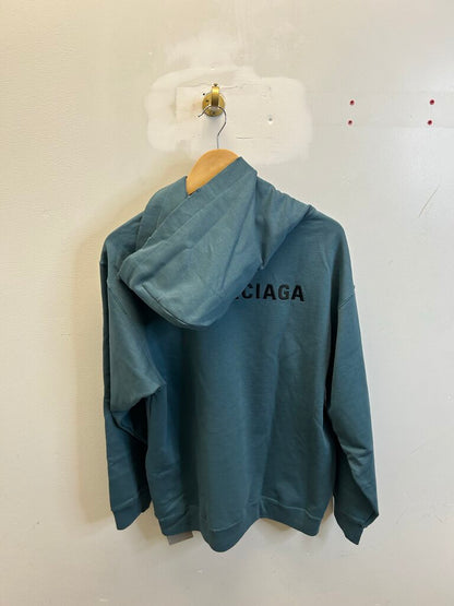 New Balenciaga Teal Small Logo Hoodie size M