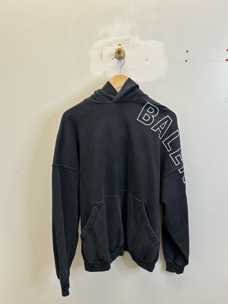 New Balenciaga Arm Logo Spell Out Faded Black Hoodie size M