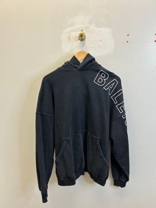 New Balenciaga Arm Logo Spell Out Faded Black Hoodie size M
