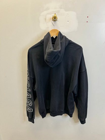 New Balenciaga Arm Logo Spell Out Faded Black Hoodie size M