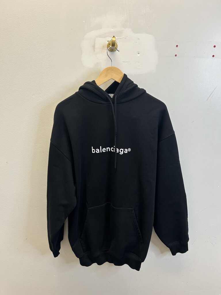 New Balenciaga Black White Chest Logo Hoodie size XL