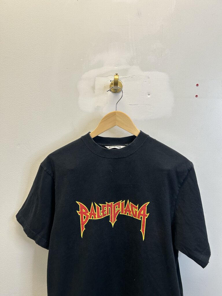 Preowned Balenciaga Metallica Logo Black Tee size S