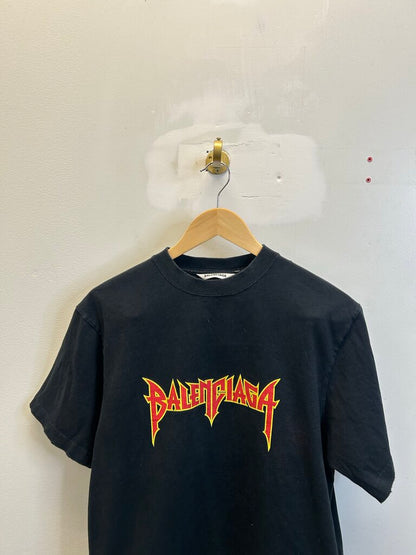 Preowned Balenciaga Metallica Logo Black Tee size S