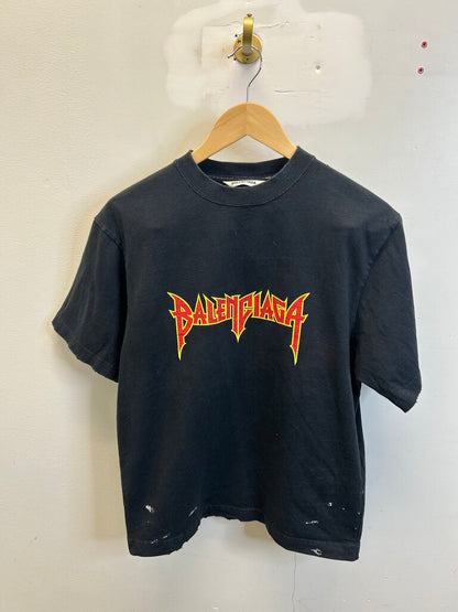 Preowned Balenciaga Metallica Logo Black Tee size S