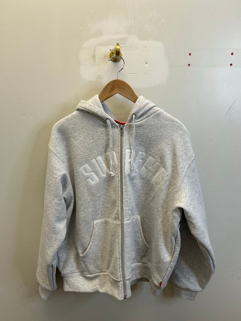 New Supreme Grey & White Arc Logo Thermal Zip sz.M