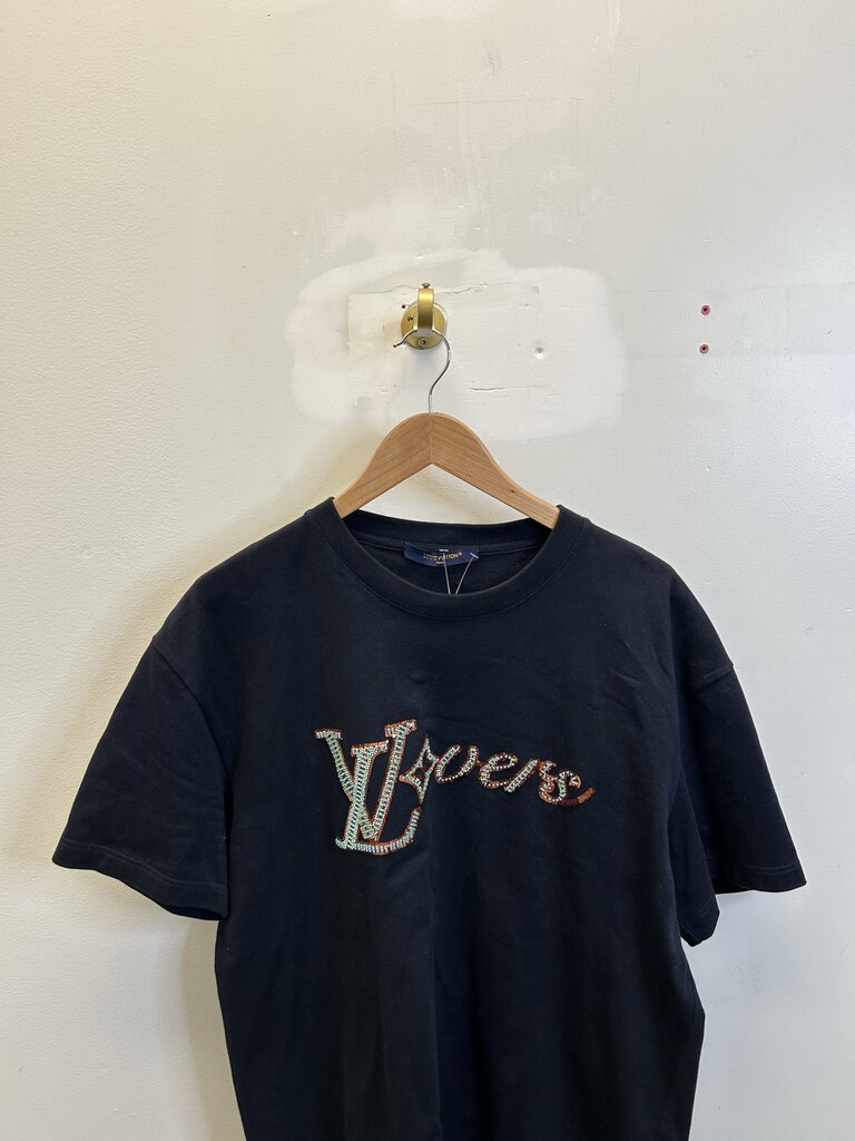 Preowned Louis Vuitton Navy Lv Lovers tee sz.Large