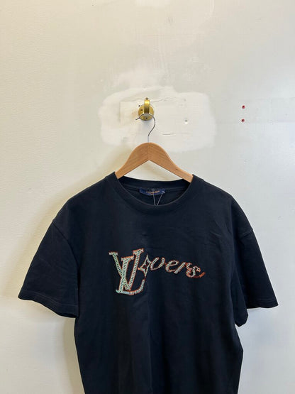 Preowned Louis Vuitton Navy Lv Lovers tee sz.Large